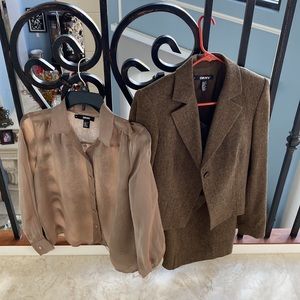 DKNY wool suit with silk blouse